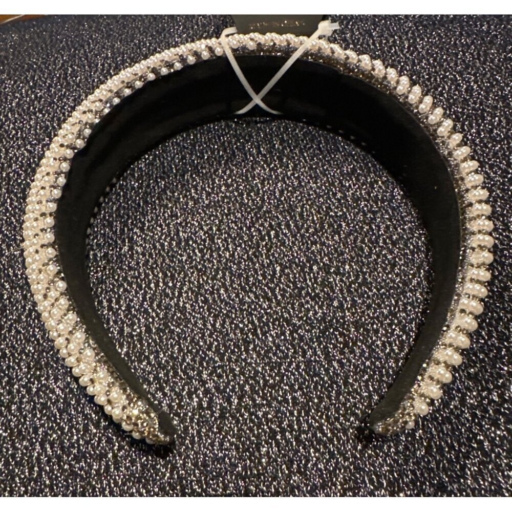 Noir Pearl & Rhinestone Embellished Headband - Picture 4 of 5